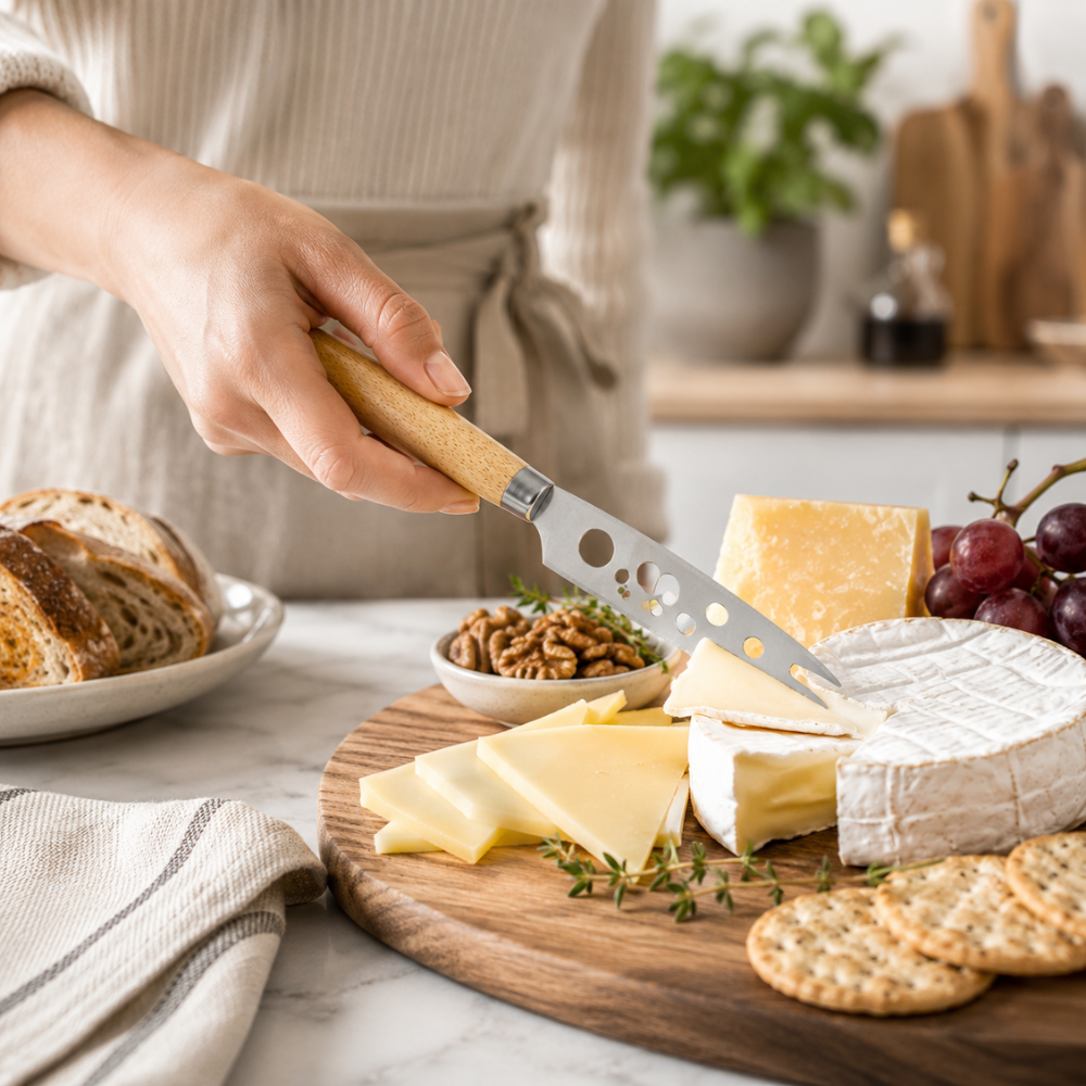 Stainless Steel Cheese Knife with Wooden Handle – Multi-Purpose Cheese Serving Knife