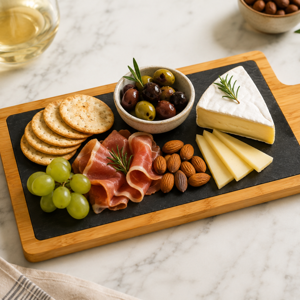 Bamboo & Slate Serving Board – 42 cm Rectangular Cheese & Charcuterie Board