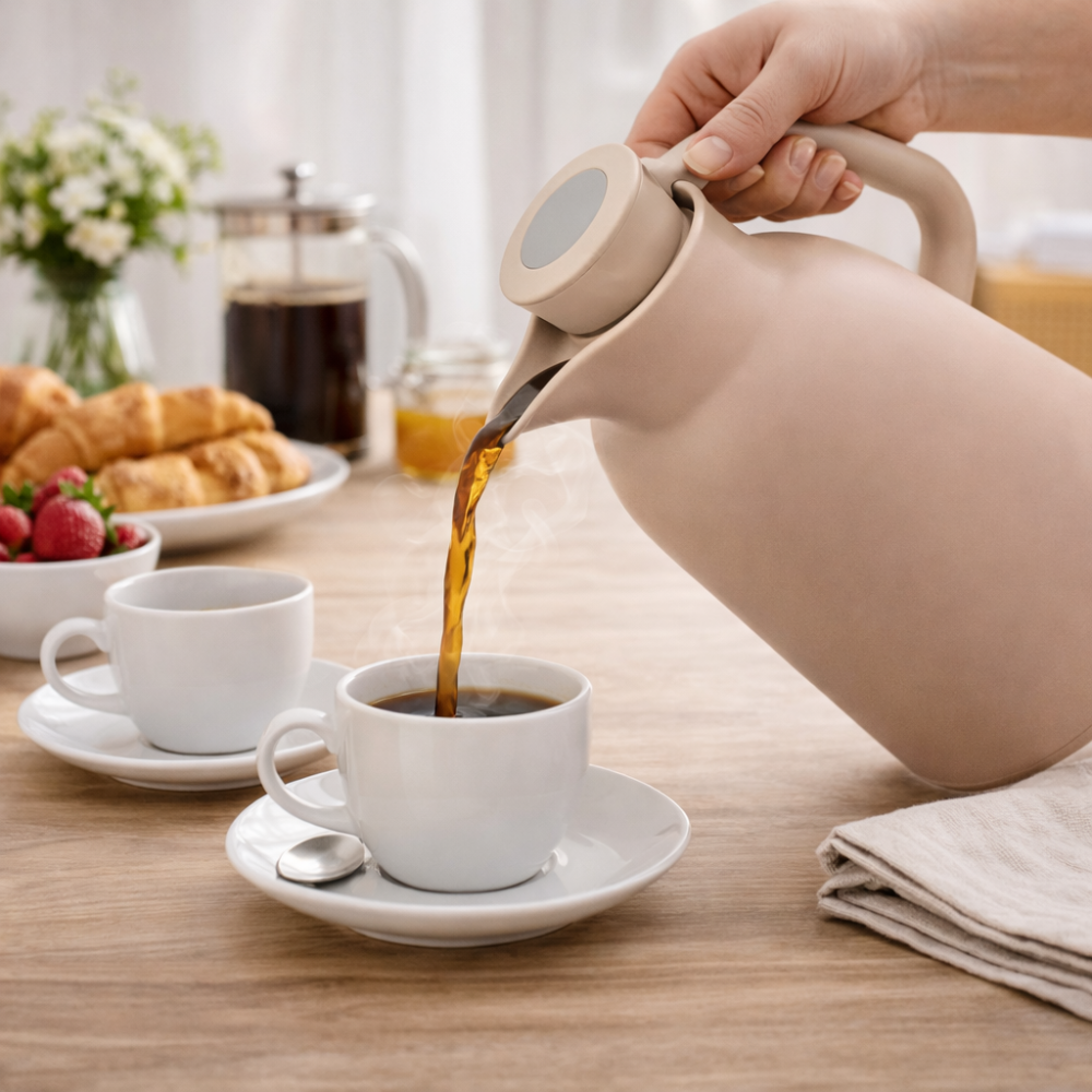 1L Matte Beige Double Wall Vacuum Jug - Thermal Insulated Beverage Flask (Matte Beige)
