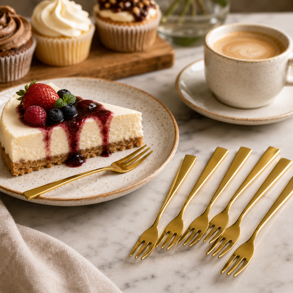 Luxury Gold Dessert Fork Set – 6 Piece Stainless Steel Cake & Pastry Fork Set