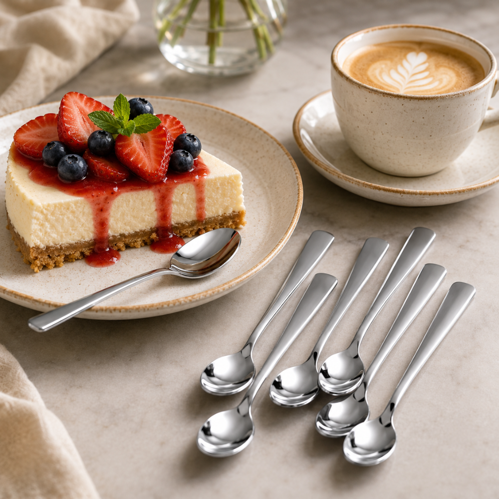 Stainless Steel Dessert Spoon Set – 6 Piece Modern Tea & Dessert Spoon Collection