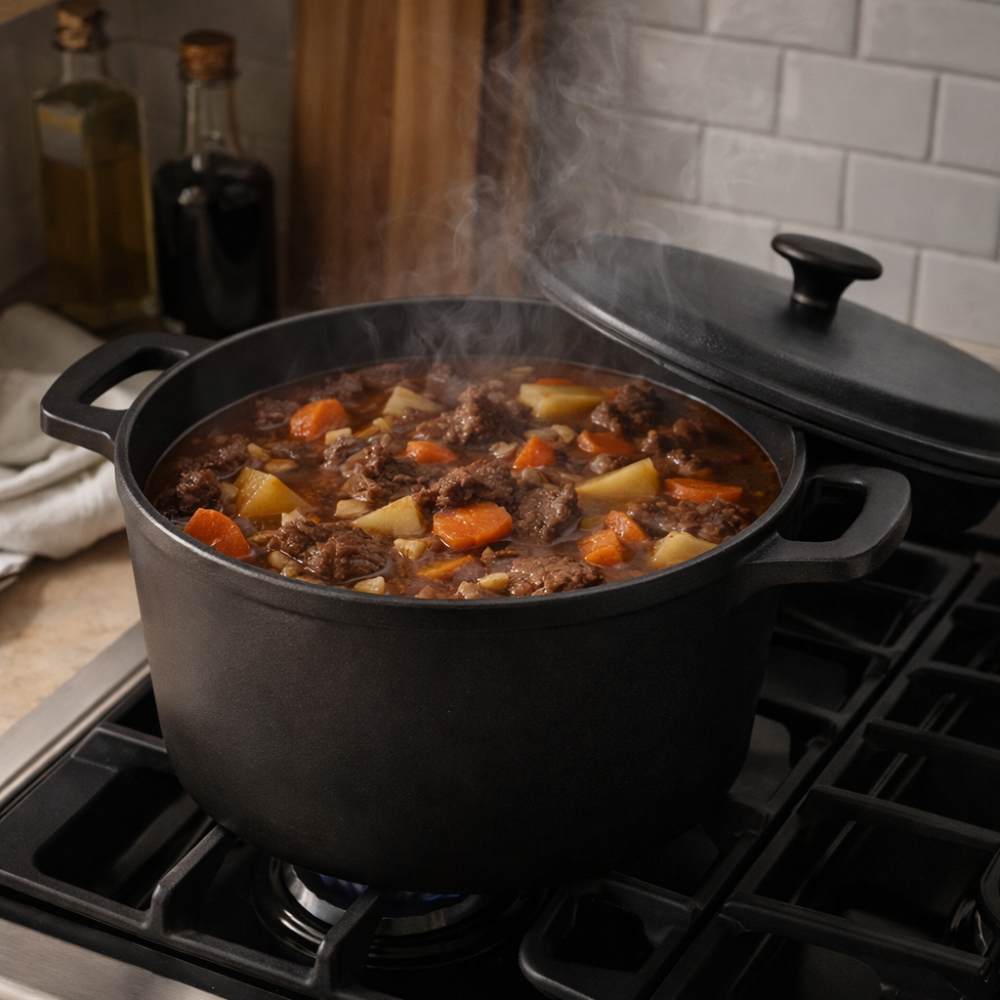 Cast Iron Pot with Lid - 4L Heavy-Duty Cooking Pot for Even Heat & Flavour