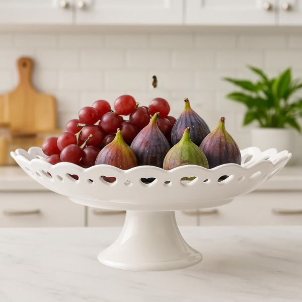 Decorative Porcelain Fruit Bowl with Cut-Out Design - 30 cm