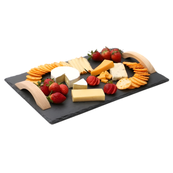 Premium Natural Slate Serving Tray with Ergonomic Wooden Handles