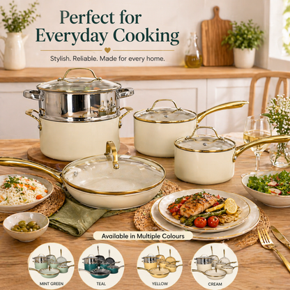 Premium Non-Stick Cookware Set with Glass Lids – Multi-Colour Variants