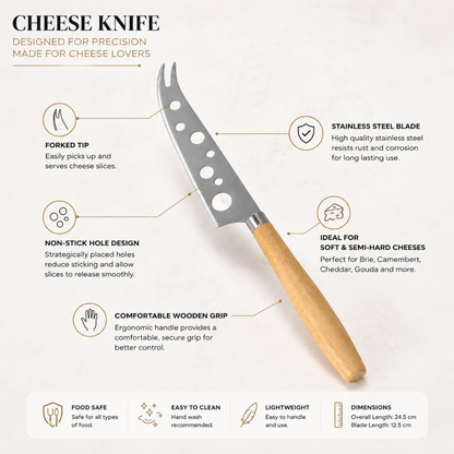Stainless Steel Cheese Knife with Wooden Handle – Multi-Purpose Cheese Serving Knife