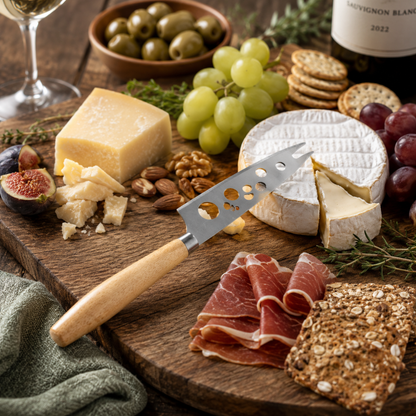Stainless Steel Cheese Knife with Wooden Handle – Multi-Purpose Cheese Serving Knife
