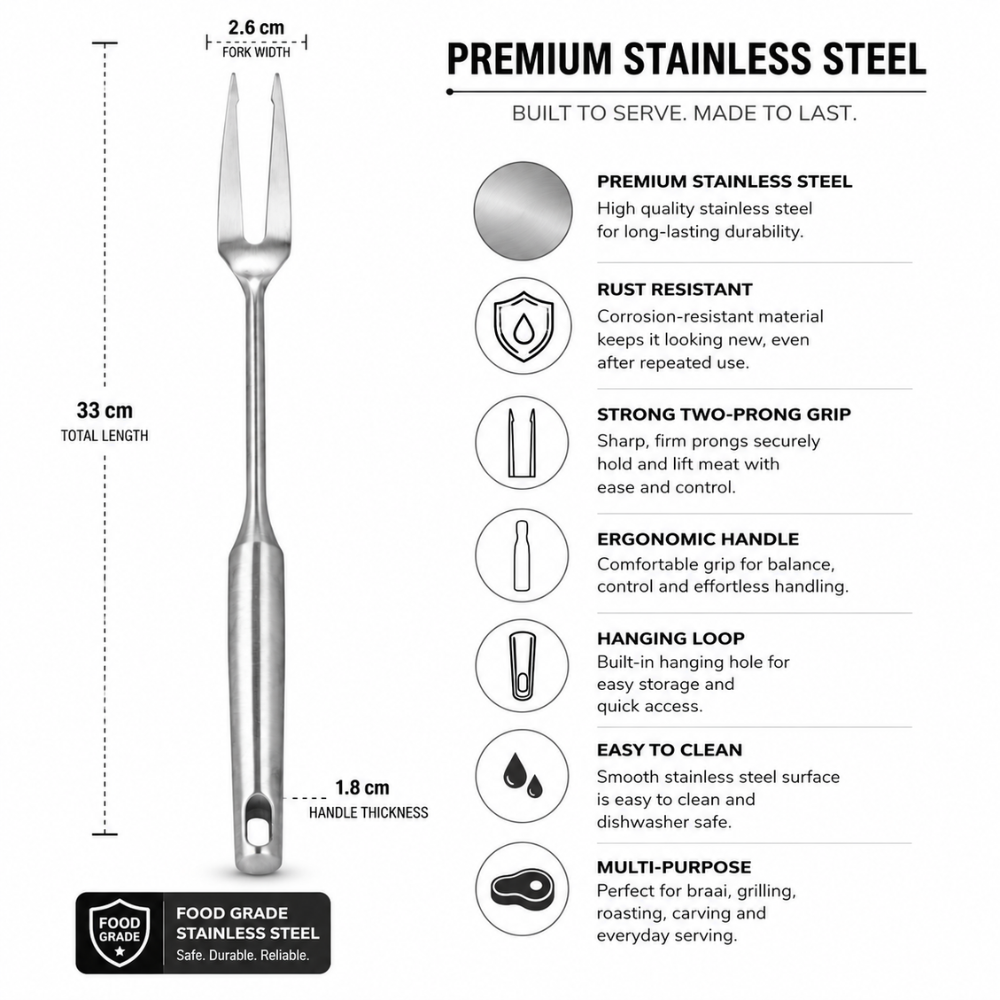 Stainless Steel Carving Fork – 2 Prong Kitchen Serving Fork