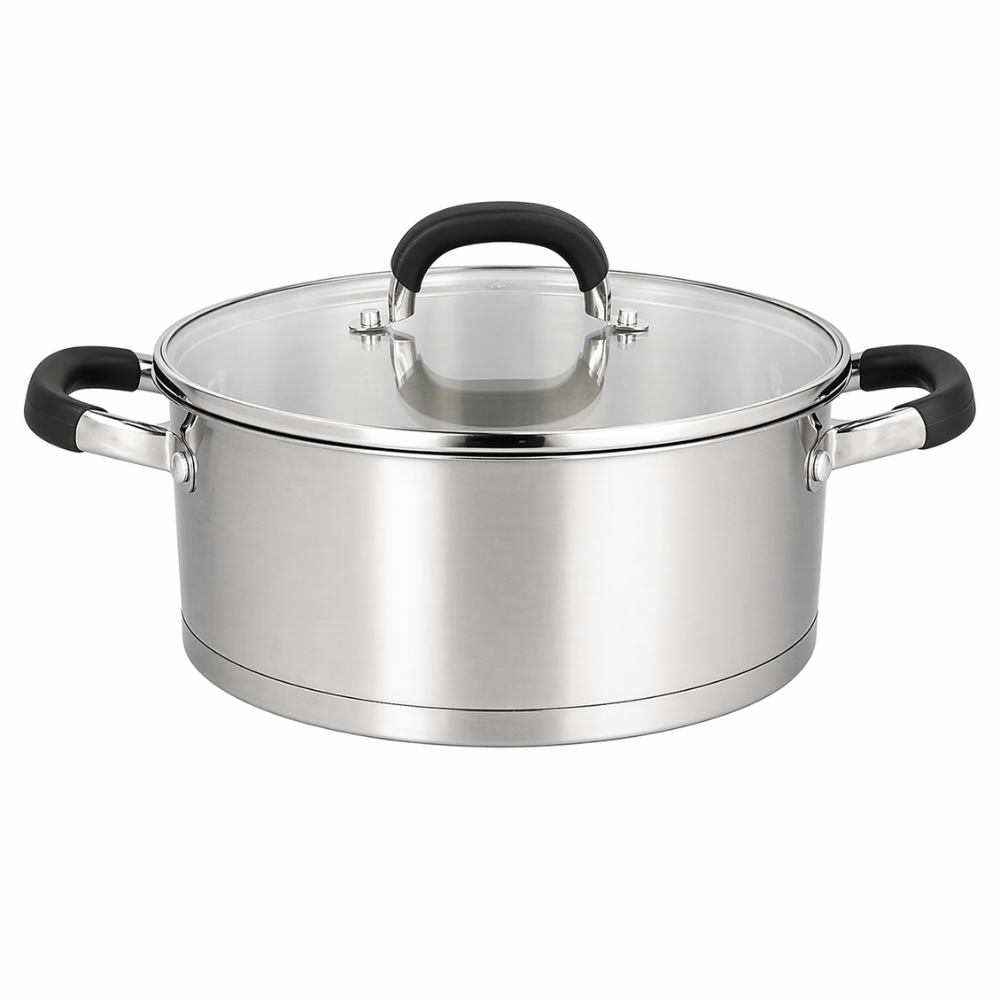 3L Stainless Steel Casserole Pot with Glass Lid – Durable Cooking Pot - 34.1 cm