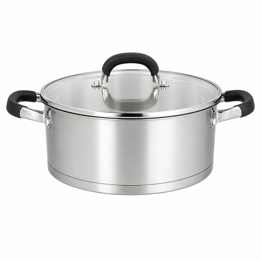 3L Stainless Steel Casserole Pot with Glass Lid – Durable Cooking Pot - 34.1 cm