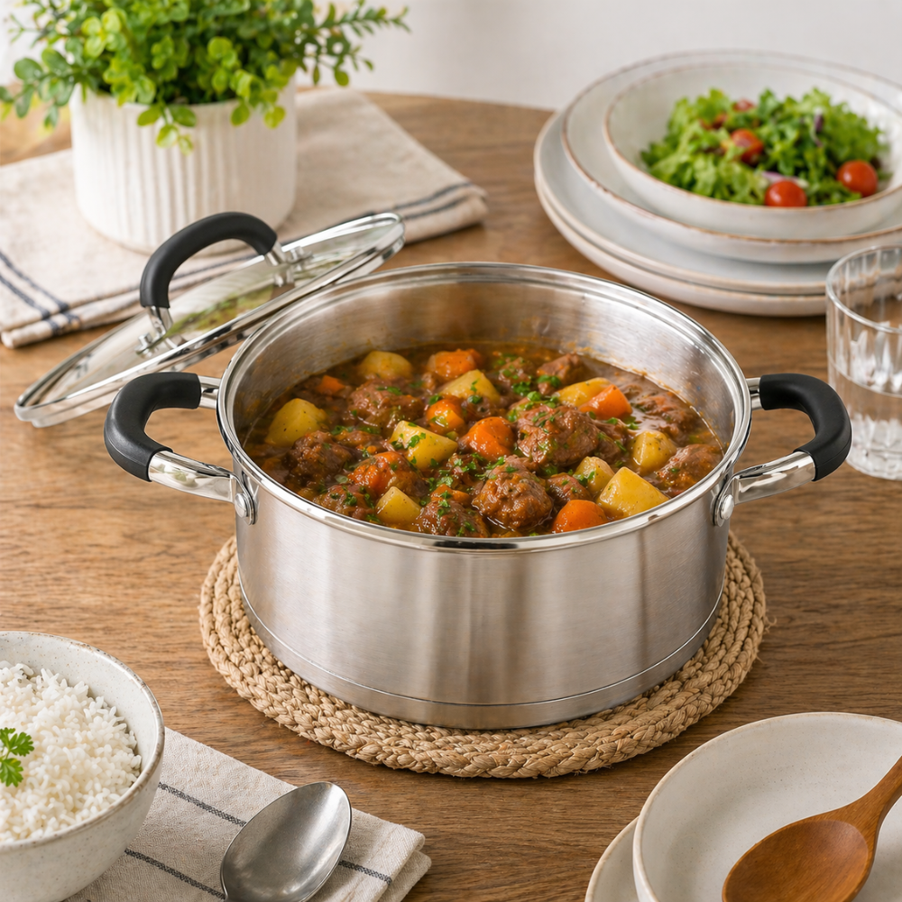 3L Stainless Steel Casserole Pot with Glass Lid – Durable Cooking Pot - 34.1 cm