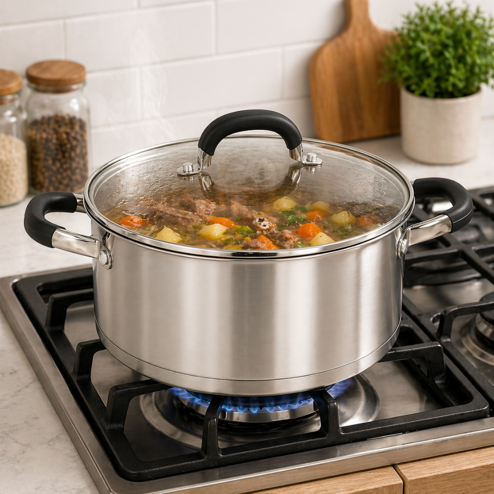 3L Stainless Steel Casserole Pot with Glass Lid – Durable Cooking Pot - 34.1 cm