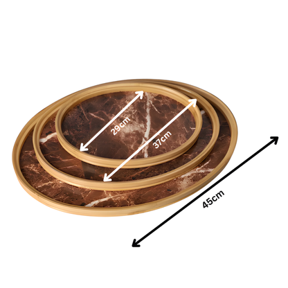 3 Piece Marble & Bamboo Serving Tray Set – Round Nesting Platters for Serving & Display