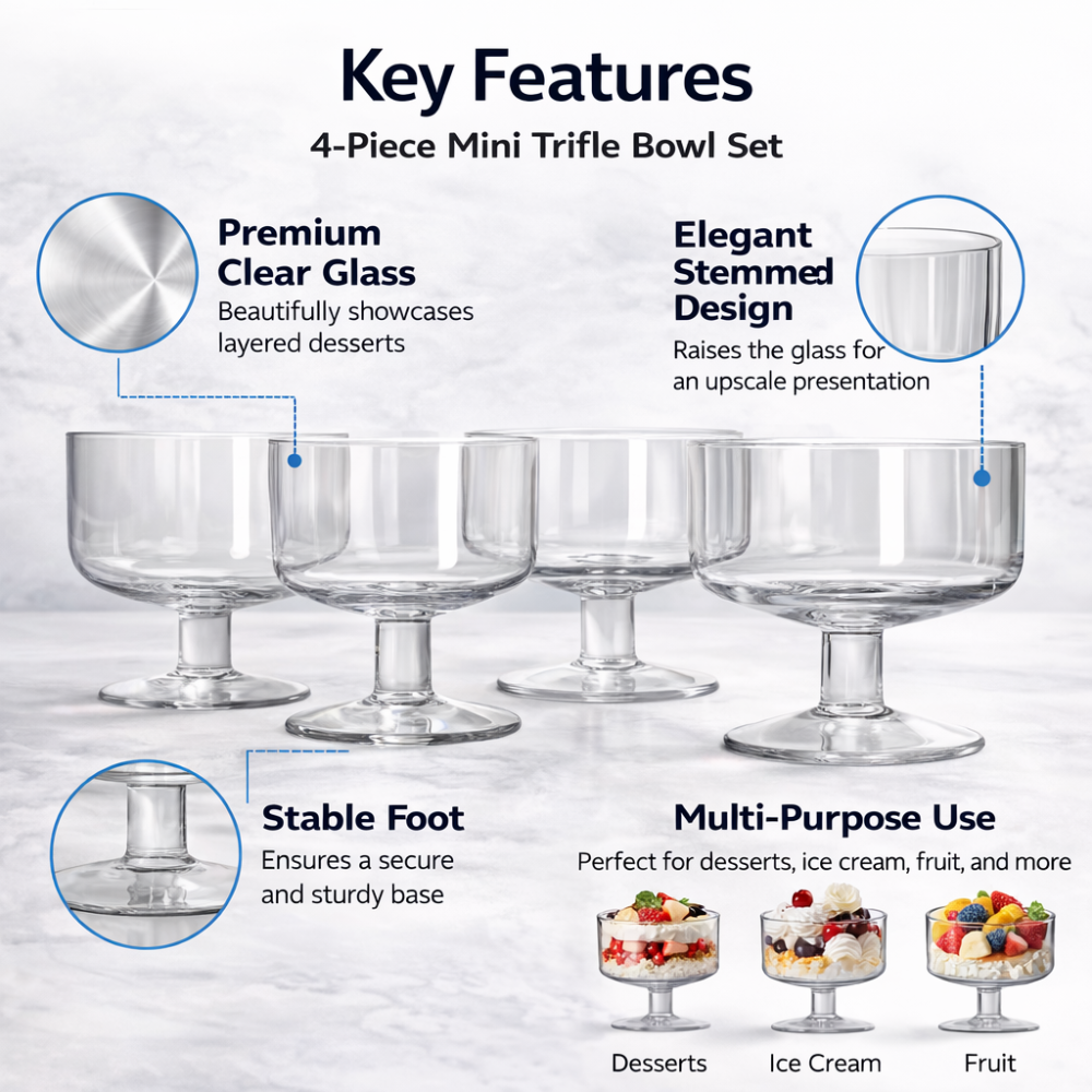 4-Piece Mini Trifle Bowl Set - Elegant Dessert Serving Glasses