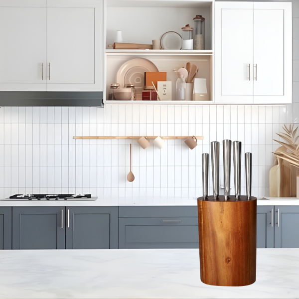 5-Piece Stainless Steel Knife Set with Wooden Knife Block