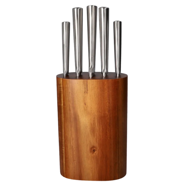5-Piece Stainless Steel Knife Set with Wooden Knife Block