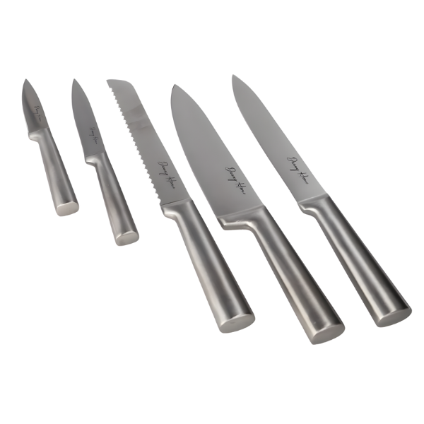 5-Piece Stainless Steel Knife Set with Wooden Knife Block