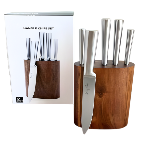 5-Piece Stainless Steel Knife Set with Wooden Knife Block