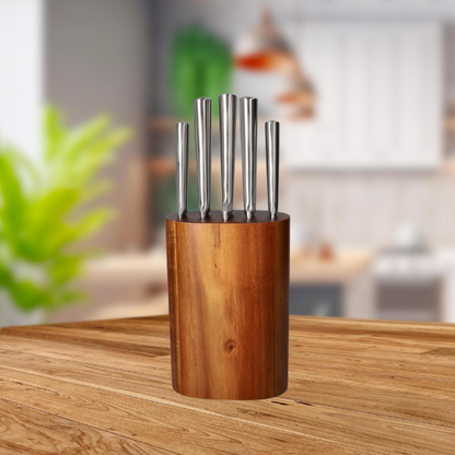 5-Piece Stainless Steel Knife Set with Wooden Knife Block