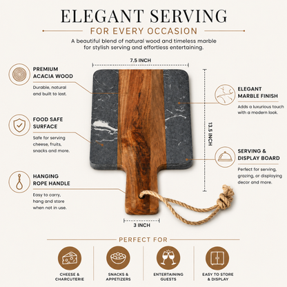 Acacia Wood & Marble Serving Board – 25 cm Premium Cheese & Charcuterie Board