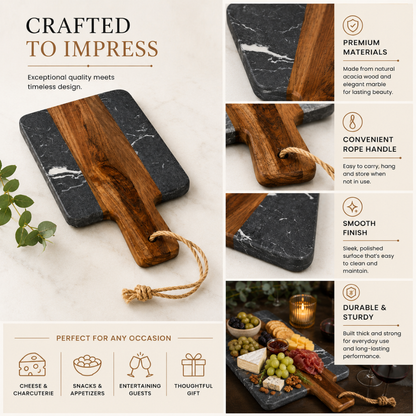 Acacia Wood & Marble Serving Board – 25 cm Premium Cheese & Charcuterie Board