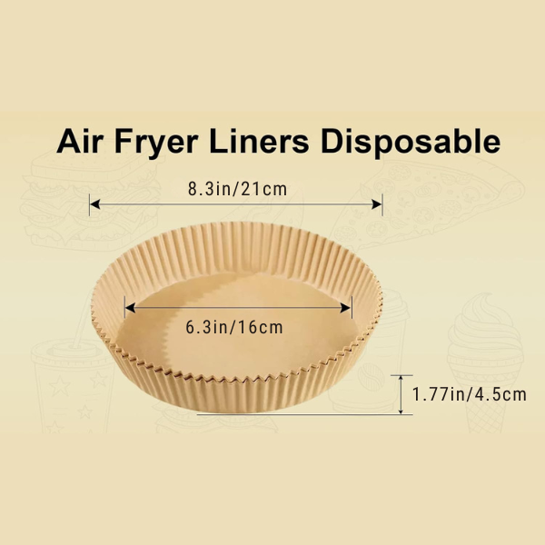Round Air Fryer Paper Liners - 50 Pack Disposable Liners