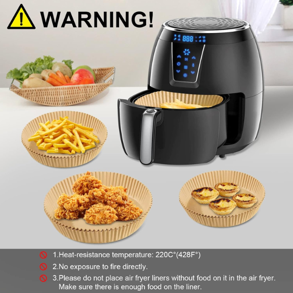 Round Air Fryer Paper Liners - 50 Pack Disposable Liners