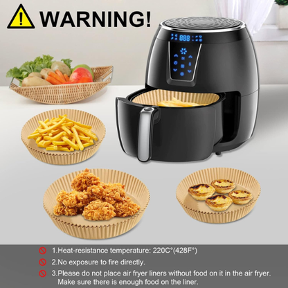 Round Air Fryer Paper Liners - 50 Pack Disposable Liners