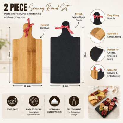 Bamboo & Slate Serving Board Set – 2 Piece Kitchen & Cheese Board Set