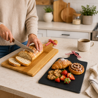 Bamboo & Slate Serving Board Set – 2 Piece Kitchen & Cheese Board Set