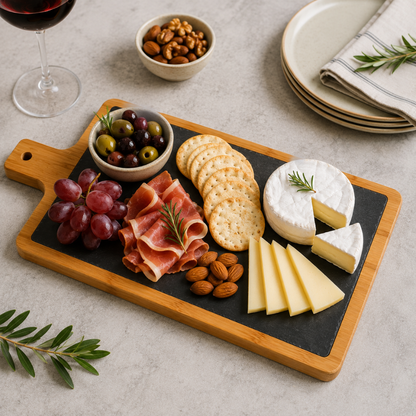 Bamboo & Slate Serving Board – 42 cm Rectangular Cheese & Charcuterie Board