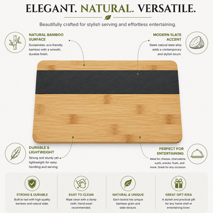 Bamboo & Slate Serving Board – 27 cm Modern Cheese and Snack Platter Board