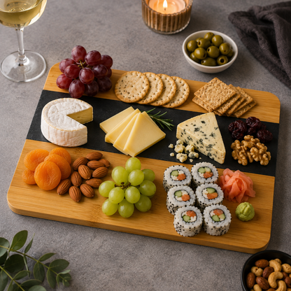 Bamboo & Slate Serving Board – 27 cm Modern Cheese and Snack Platter Board