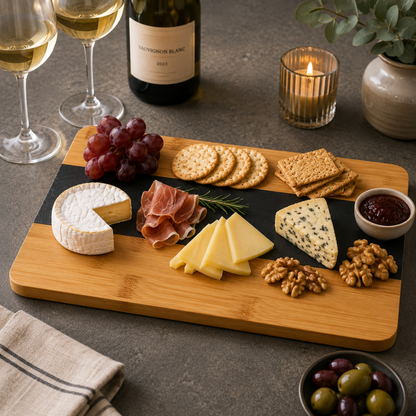 Bamboo & Slate Serving Board – 27 cm Modern Cheese and Snack Platter Board