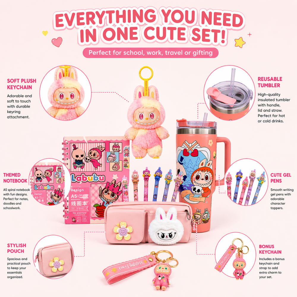 Big Into Energy Plush Keychain Gift Set – Stationery & Tumbler Bundle