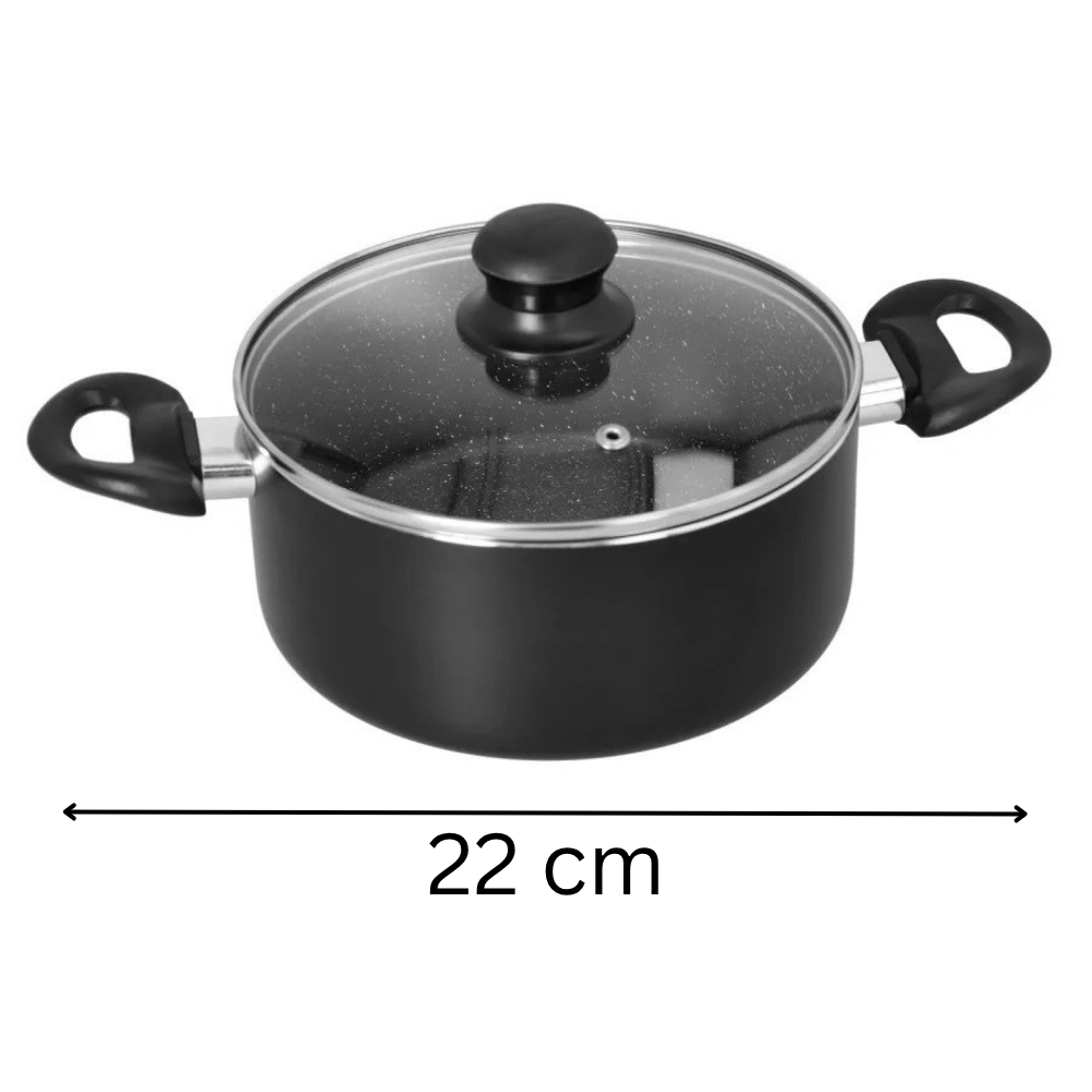 Black Non-Stick Casserole Pot with Glass Lid - Everyday Cooking Essential