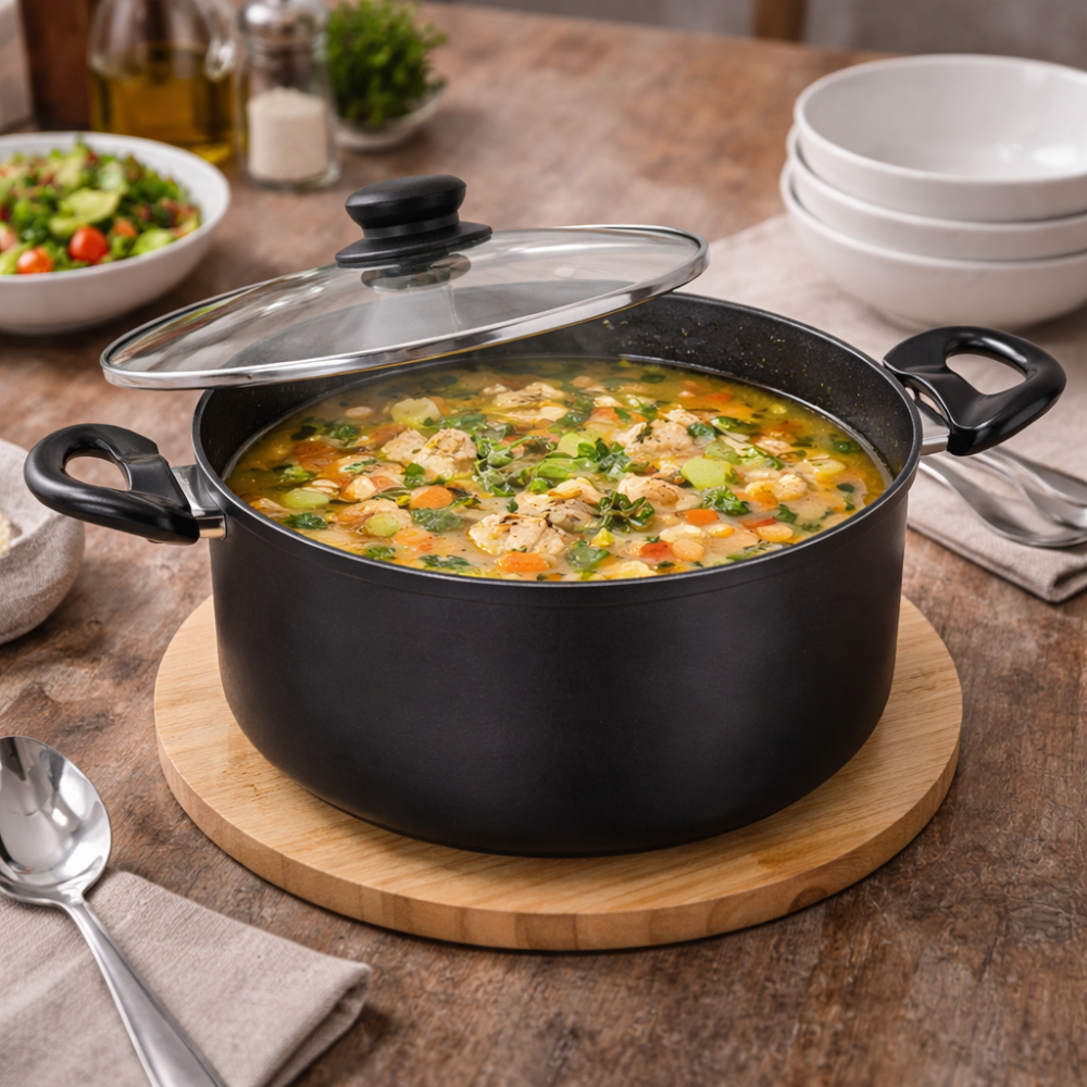 Black Non-Stick Casserole Pot with Glass Lid - Everyday Cooking Essential