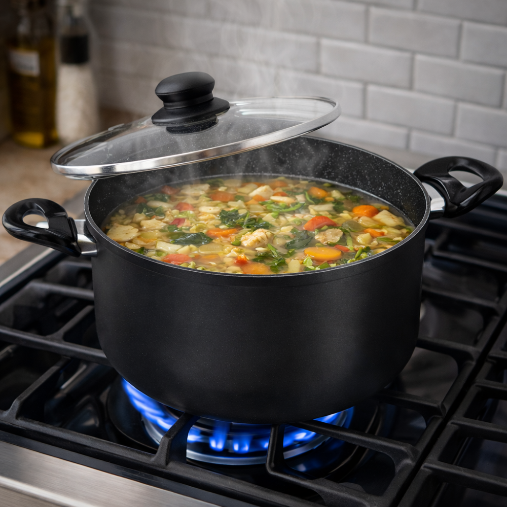 Black Non-Stick Casserole Pot with Glass Lid - Everyday Cooking Essential