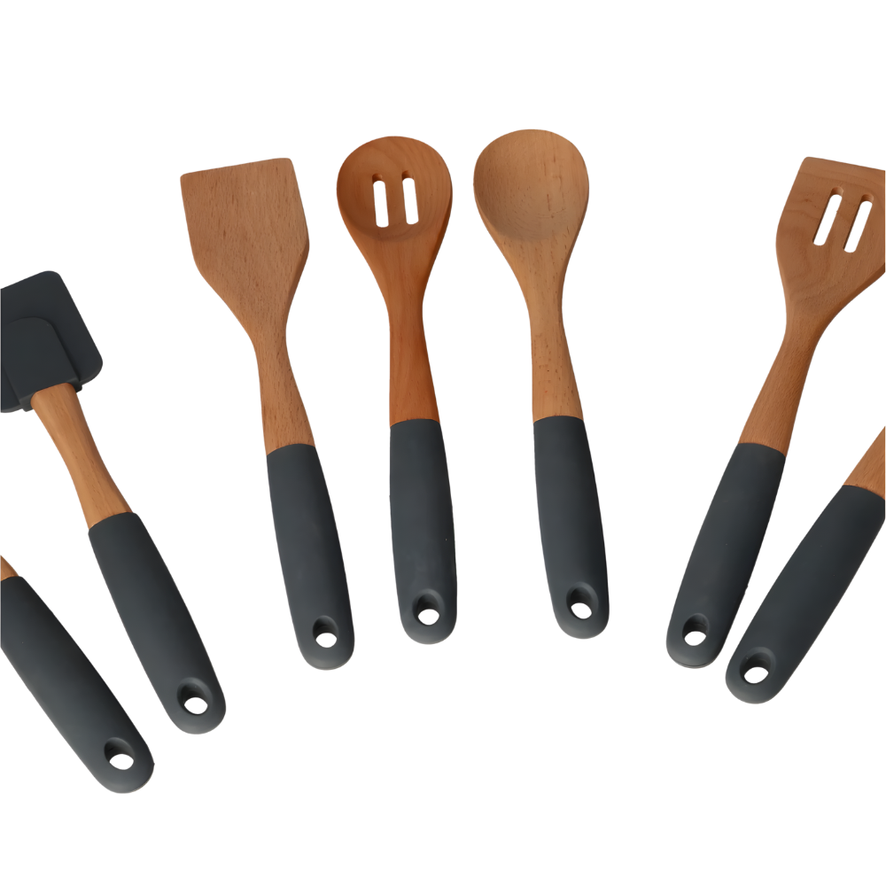 6-Piece Wooden Kitchen Utensil Set with Silicone Handles & Kitchen Scissors