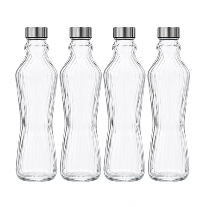 4-Piece Glass Bottle Set with Stainless Steel Lids – Elegant Reusable Beverage Bottles