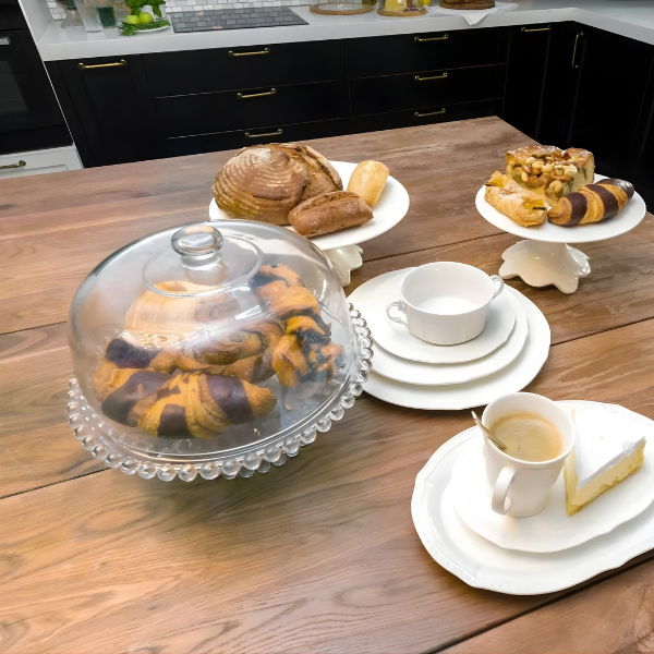 Glass Cake Stand with Dome Lid - Elegant Dessert & Pastry Display Server