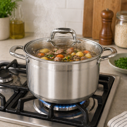 Stainless Steel Cooking Pot with Lid – 6L Durable Multi-Purpose Stock Pot