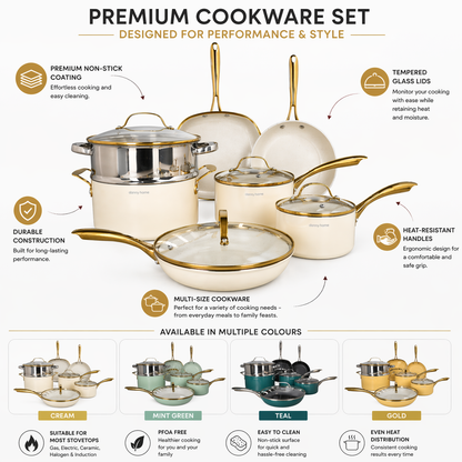 Premium Non-Stick Cookware Set with Glass Lids – Multi-Colour Variants