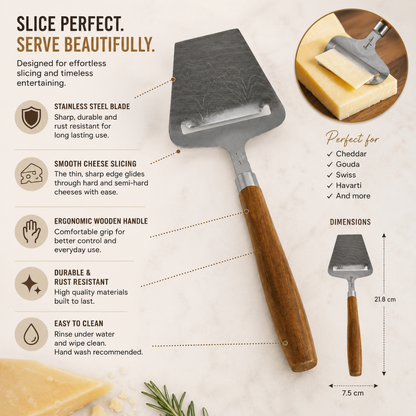 Stainless Steel Cheese Slicer with Wooden Handle – 22 cm Cheese Cutter & Serving Tool