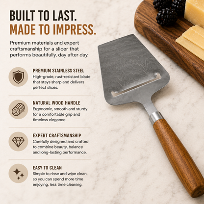 Stainless Steel Cheese Slicer with Wooden Handle – 22 cm Cheese Cutter & Serving Tool