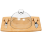 Bamboo Cheese Board with Round Glass Dome & Serving Tools Set - 28 cm