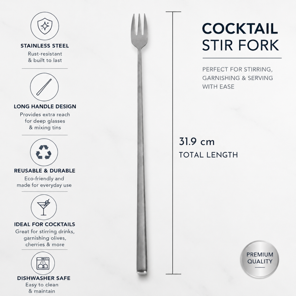 Stainless Steel Cocktail Stir Fork – 31.9 cm Long Handle Bar & Garnish Fork