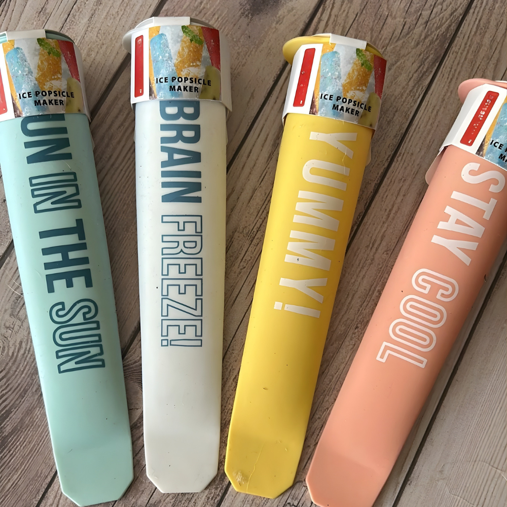 Reusable Ice Pop Moulds - 4-Pack Silicone Popsicle Makers with Fun Designs