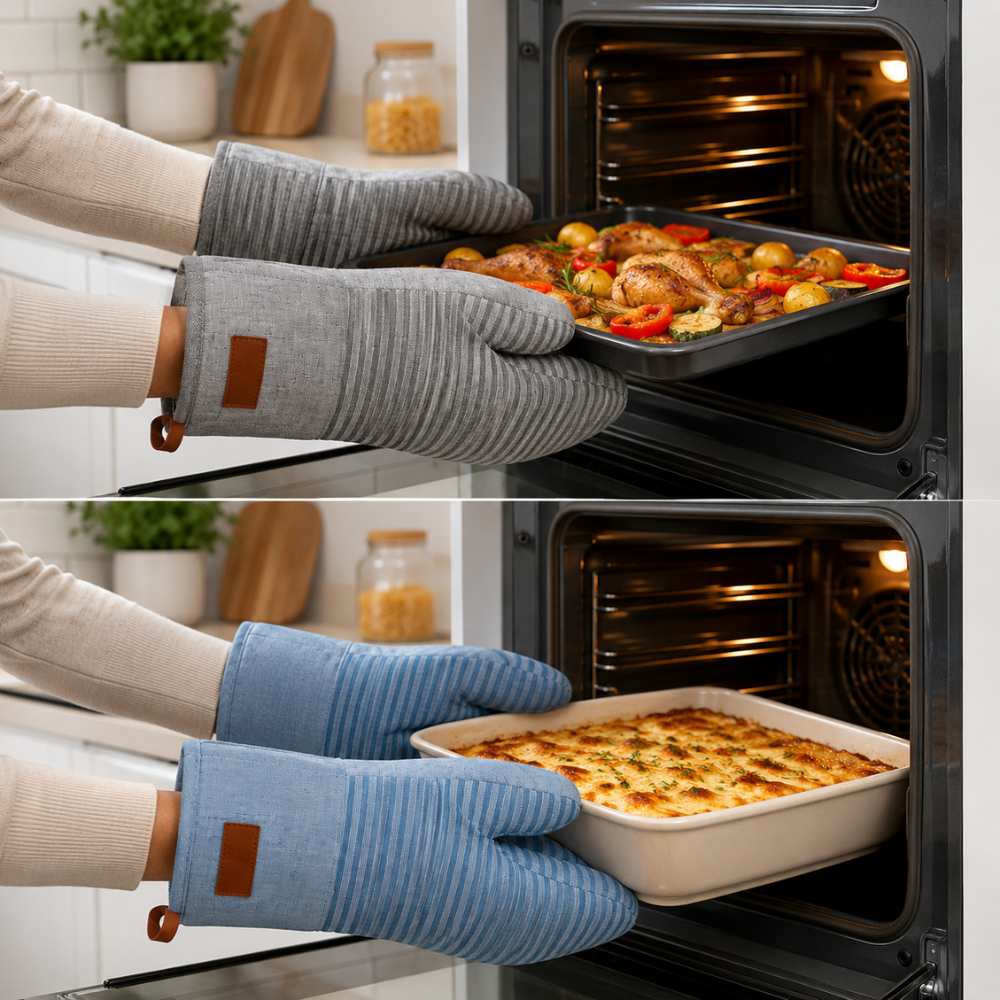 Heat Resistant Oven Gloves – Quilted Kitchen Cooking Mitts (Pair)