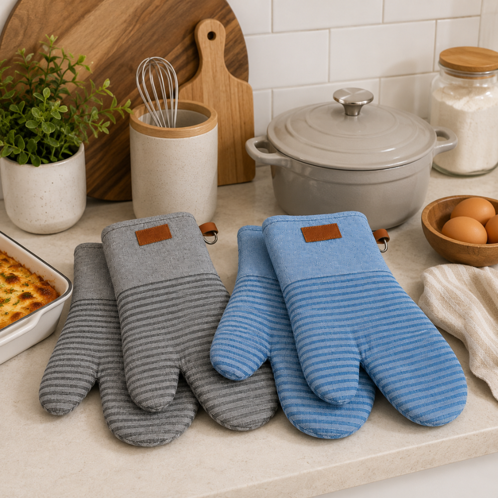 Heat Resistant Oven Gloves – Quilted Kitchen Cooking Mitts (Pair)